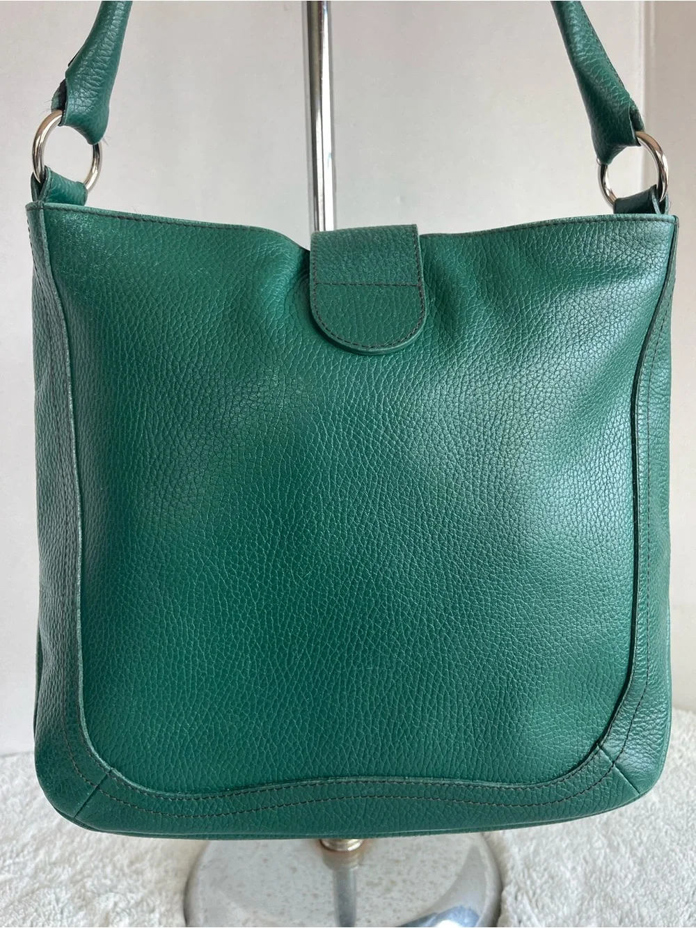 Furla Deep Green Leather Chrome Accent Satchel Women’s Bag